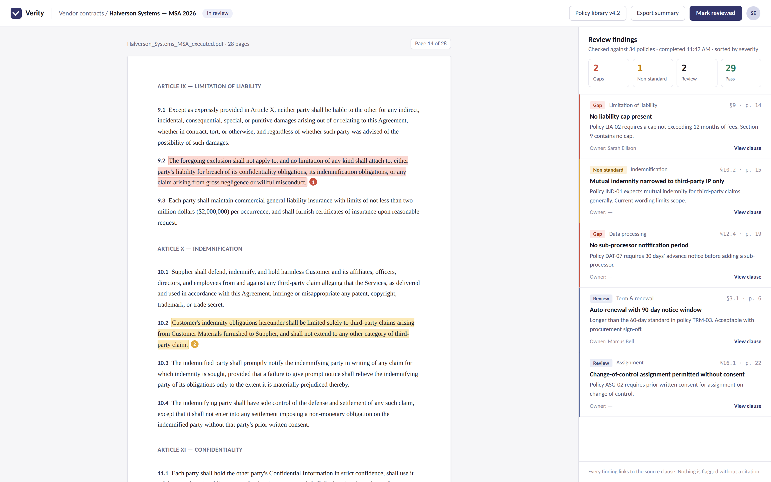 Verity product interface